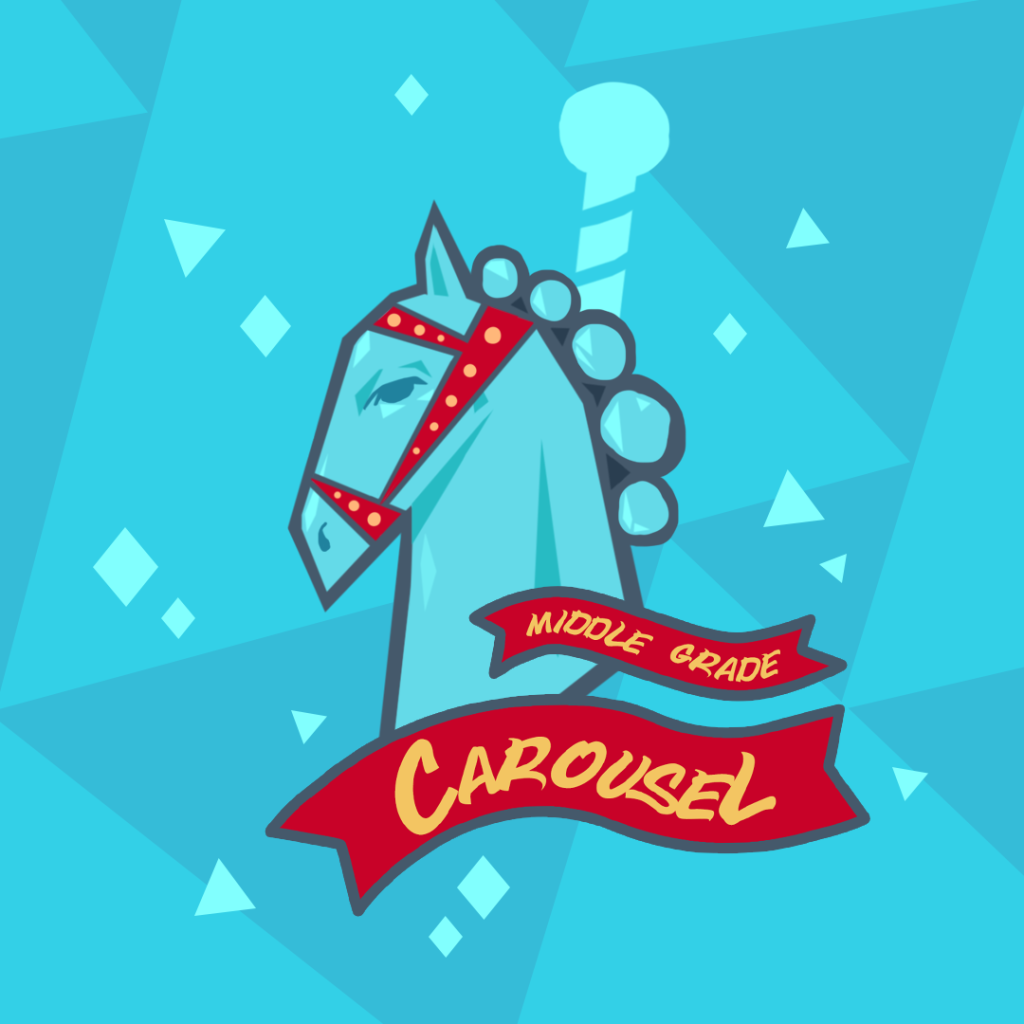 Middle Grade Carousel logo features a blue carousel horse and a red banner with text that reads "Middle Grade Carousel".